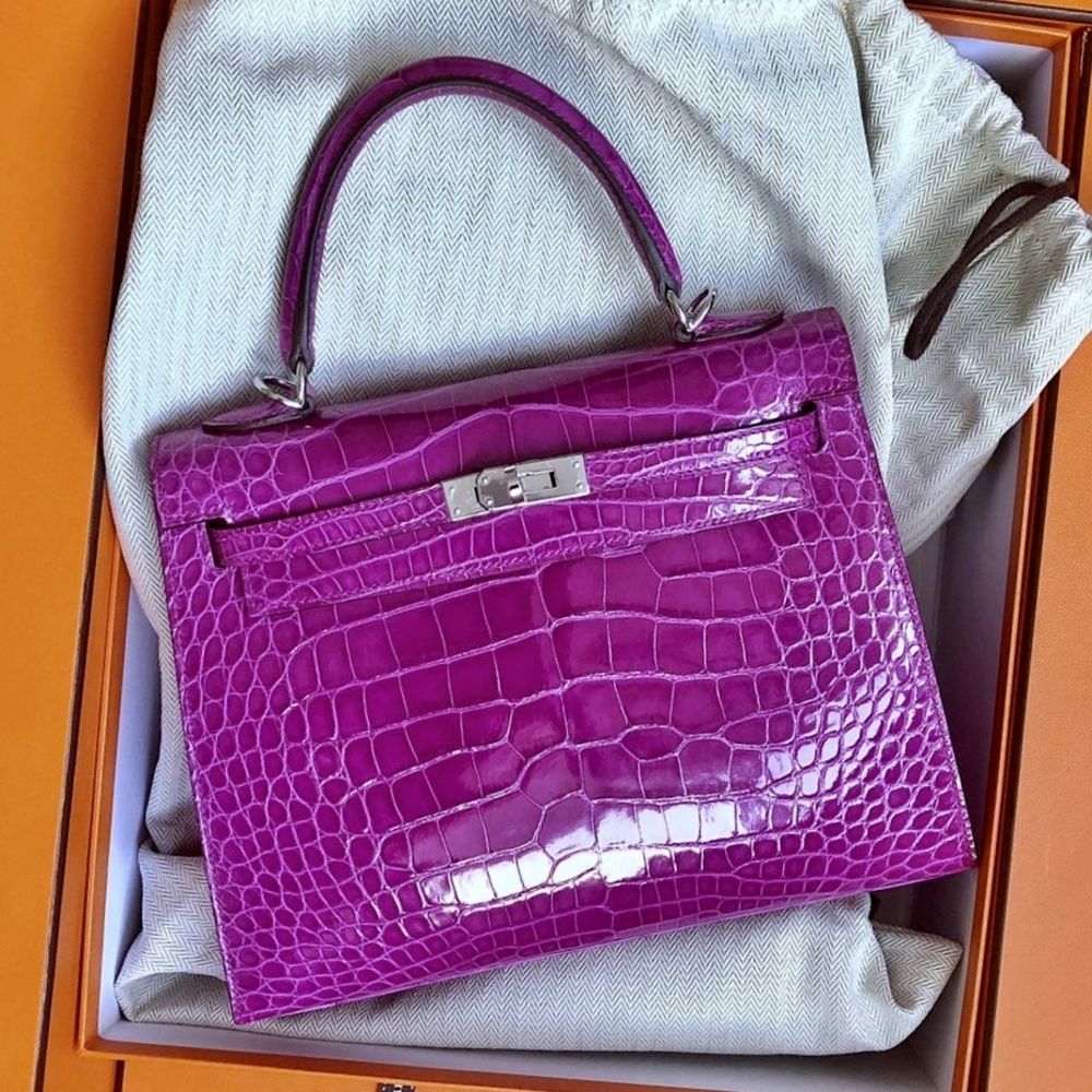 Hermès Kelly 25 Rose Sheherazade Sellier Alligator Mississippi Lisse Palladium Hardware PHW