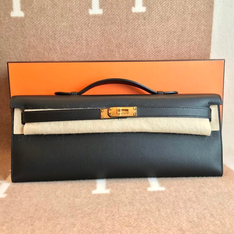 Hermès Kelly Cut Noir (Black) Swift Gold Hardware GHW