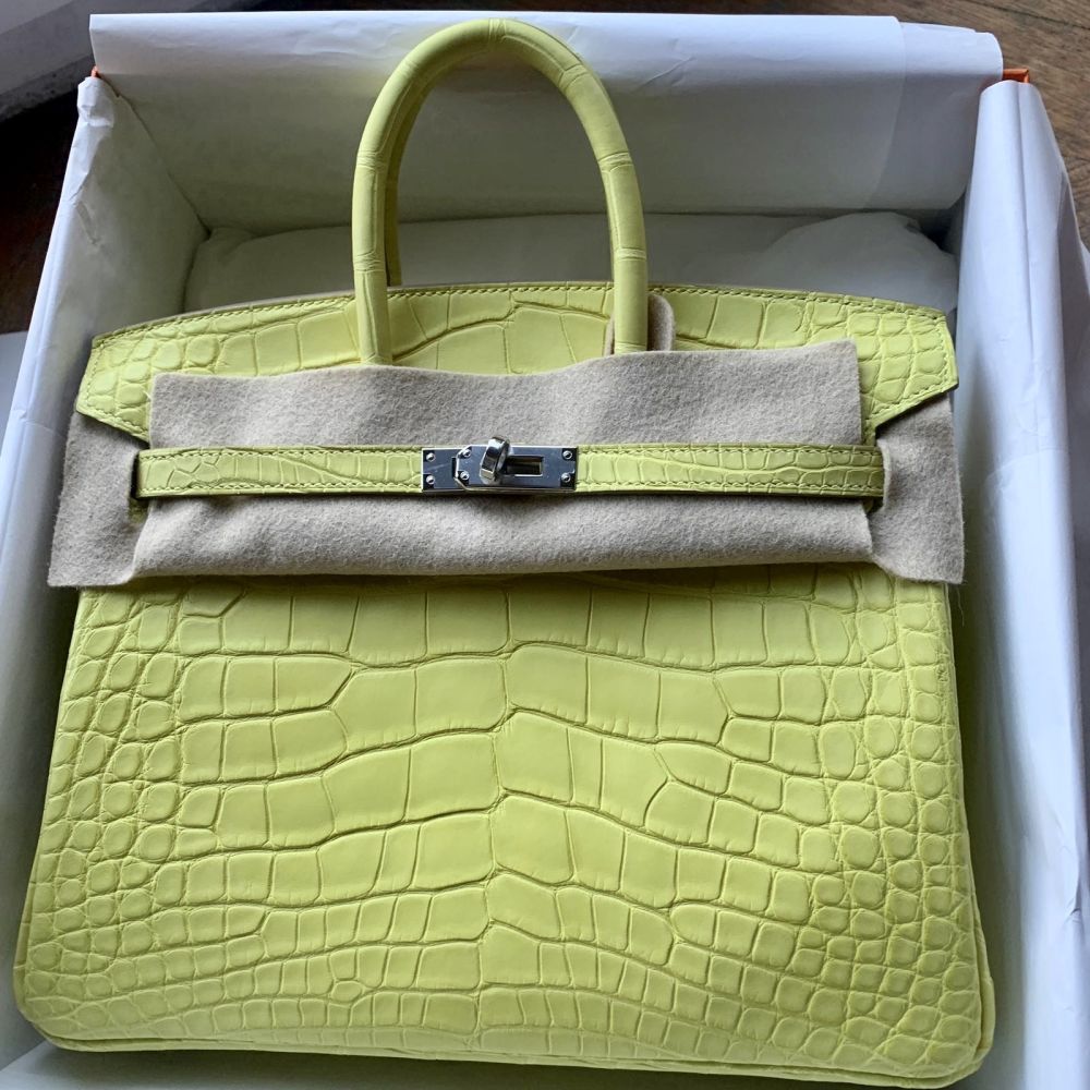 Hermès Birkin 25 Lime Alligator Mississippi Matte Palladium Hardware PHW