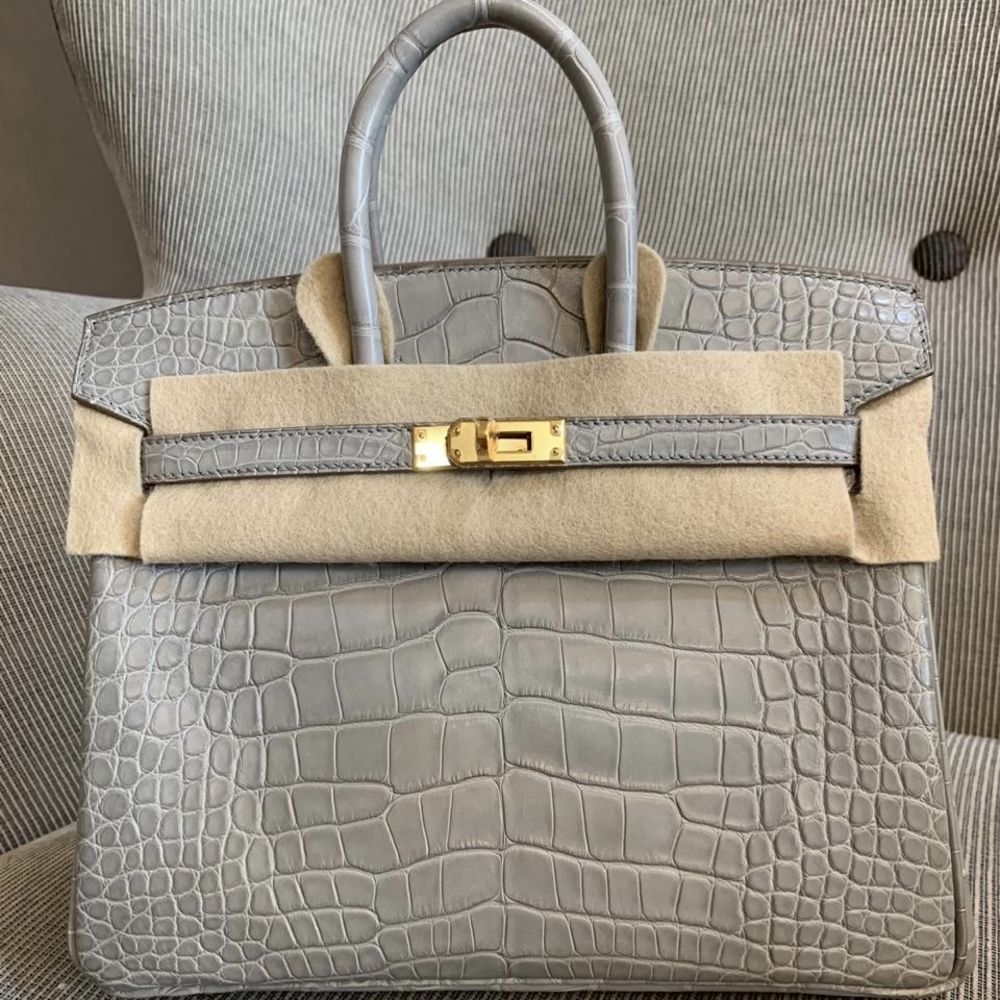 Hermès Birkin 25 Gris Perle Alligator Mississippi Matte Gold Hardware GHW