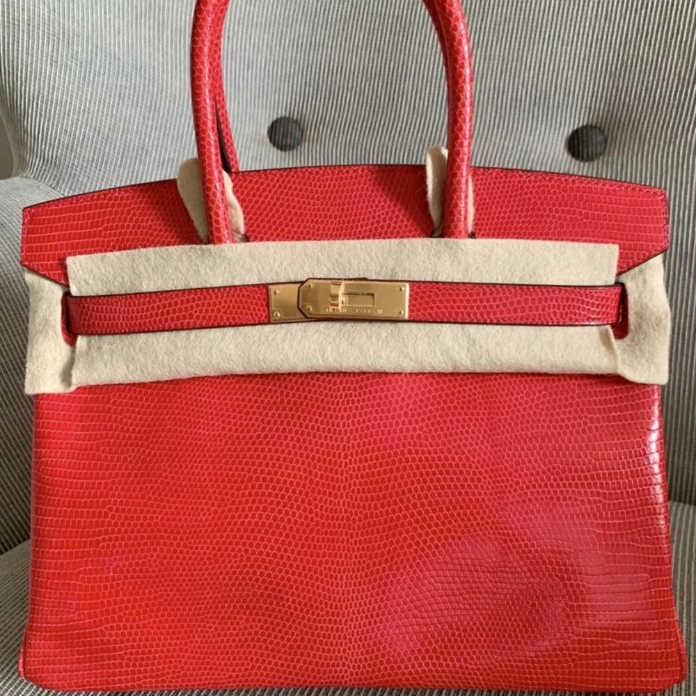Hermès Birkin 30 Rouge Exotique Varanus Salvator Gold Hardware GHW