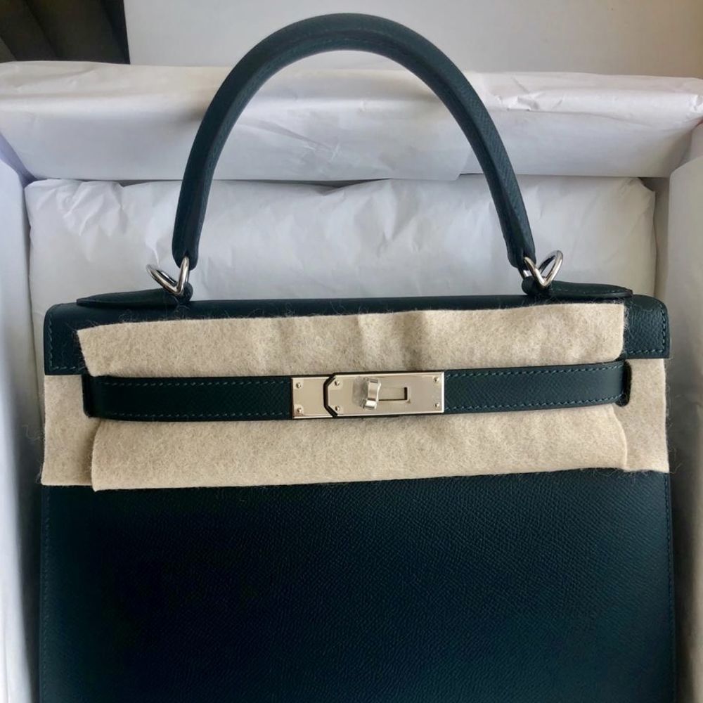 Hermès Kelly 28 Vert Cyprès Sellier Epsom Palladium Hardware PHW