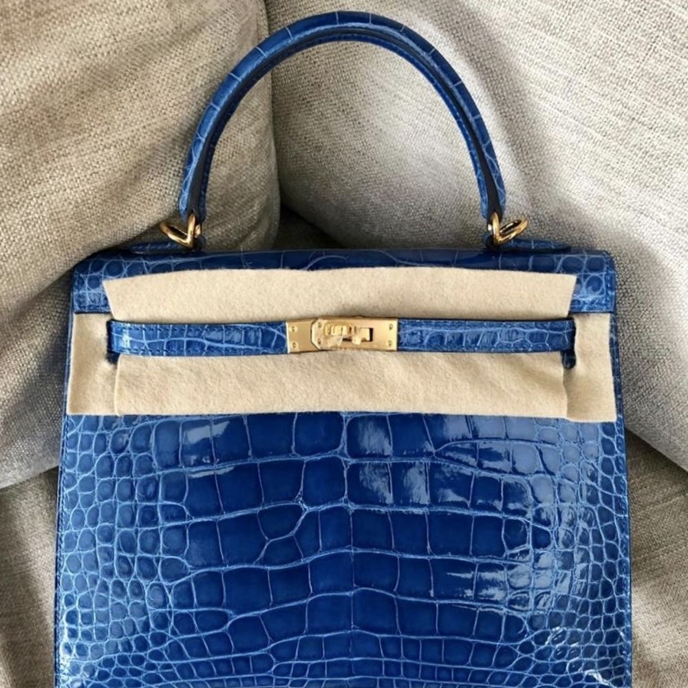 Hermès Kelly 25 Bleu Saphir Sellier Alligator Mississippi Lisse
