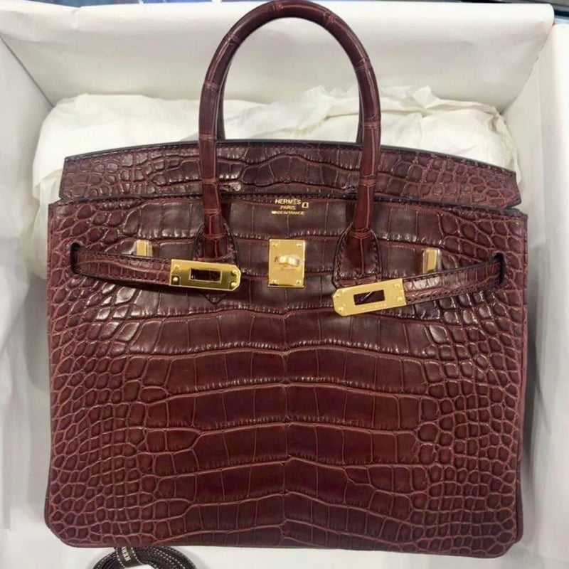 Hermès Birkin 25 Bordeaux Alligator Mississippi Matte Gold Hardware GHW