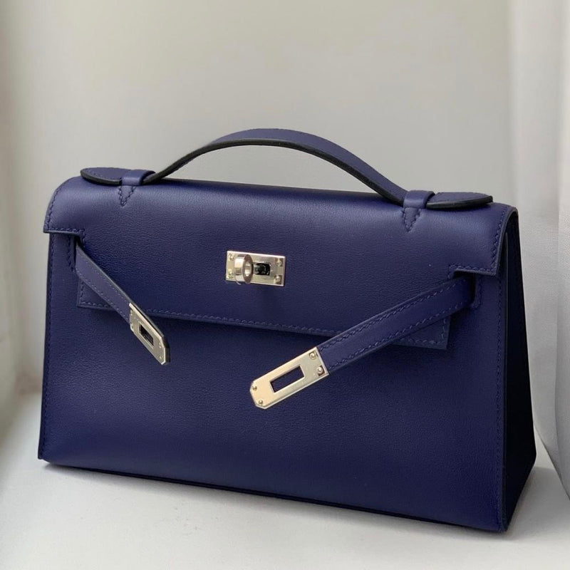 Hermès Kelly Pochette Bleu Encre Swift Palladium Hardware PHW