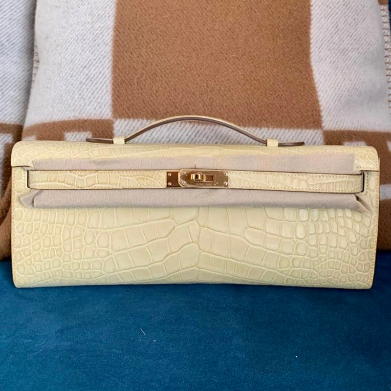 Hermès Kelly Cut Vanille Alligator Mississippi Matte Gold Hardware GHW