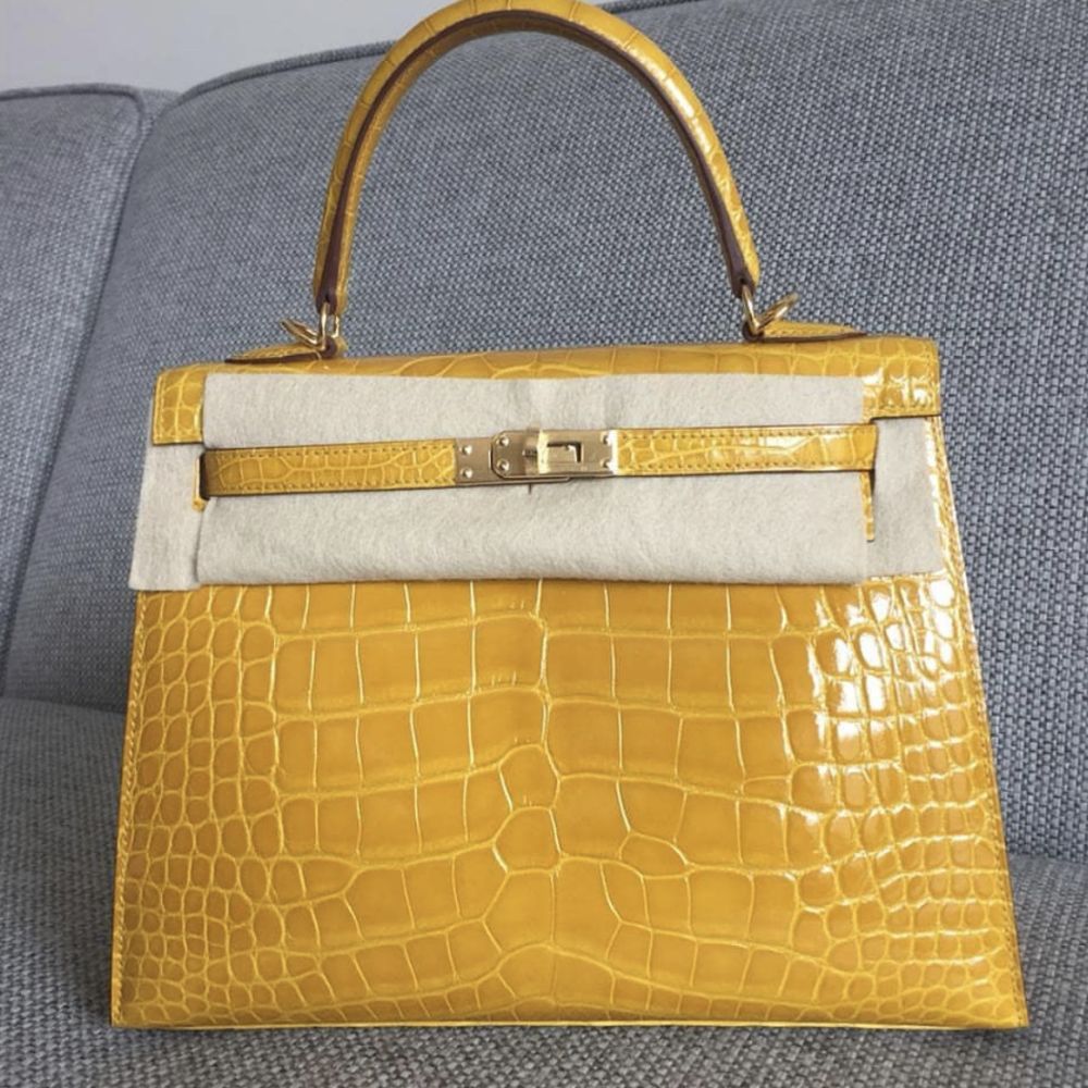 Hermès Kelly 25 Jaune Ambre Alligator Mississippi Lisse Gold Hardware GHW
