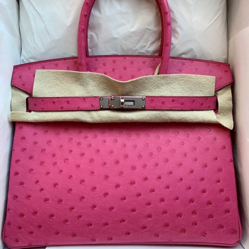 Hermès Birkin 30 Rose Tyrien Ostrich Palladium Hardware PHW