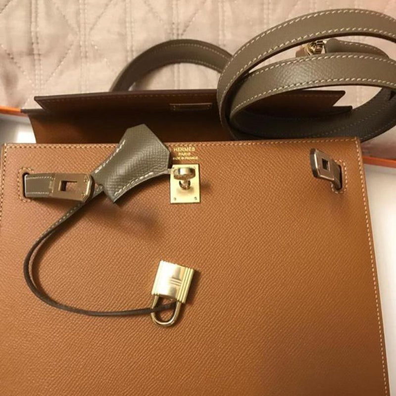 Hermès Kelly HSS 25 Gold/Etoupe Sellier Epsom Brushed Gold Hardware BGHW
