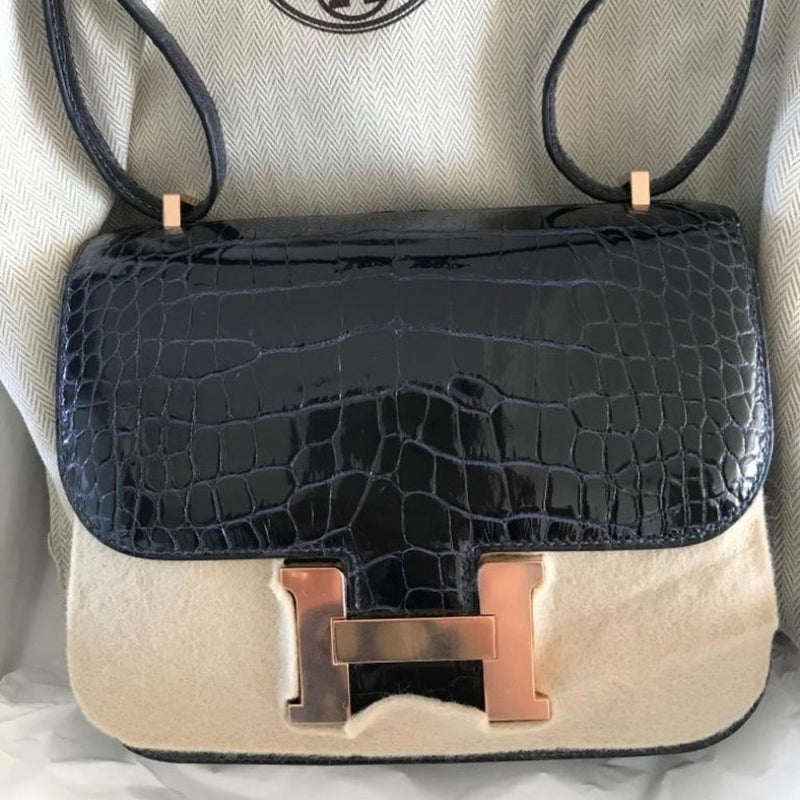 Hermès Constance 18 Bleu Marine Alligator Mississippi Lisse Rose Gold Hardware RGHW
