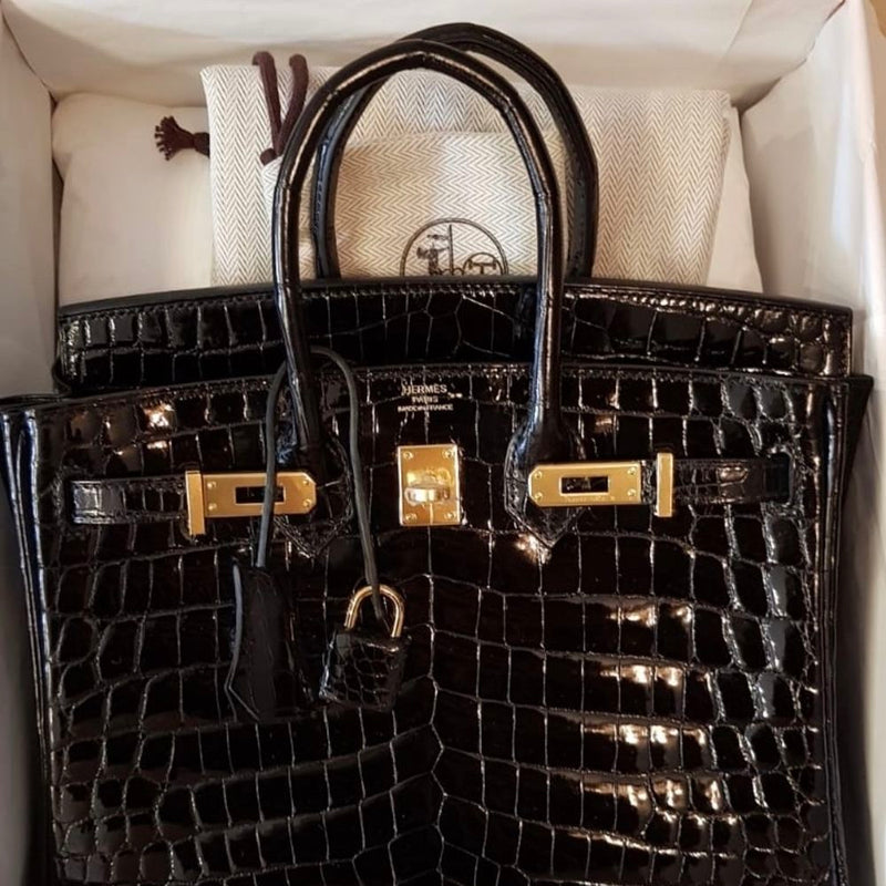 Hermès Birkin 25 Noir (Black) Crocodile Niloticus Lisse Gold Hardware GHW