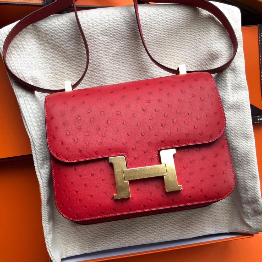 Hermès Constance 24 Rouge Vif Ostrich Gold Hardware GHW