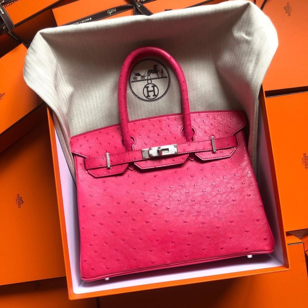 Hermès Birkin 30 Rose Tyrien Ostrich Palladium Hardware PHW