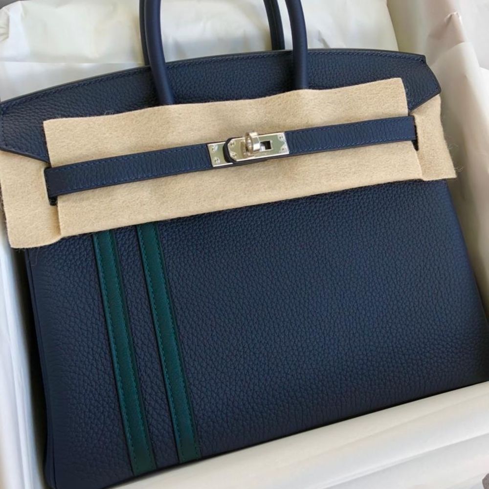 HERMÈS Limited Edition Birkin Officier 25 handbag in Blue Night and Vert  Cypress Togo leather with Palladium hardware-Ginza Xiaoma – Authentic Hermès  Boutique