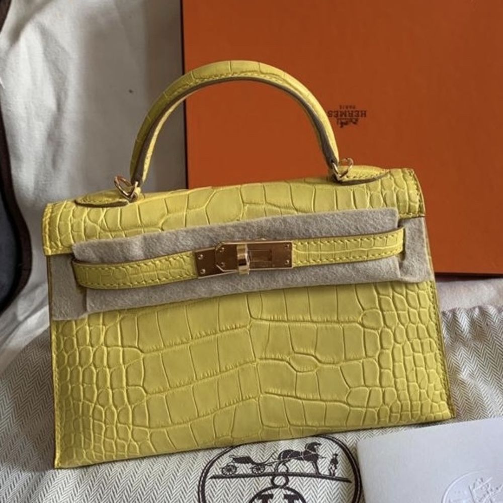 Hermès Kelly 20 Mimosa Sellier Alligator Mississippi Matte Gold Hardware GHW