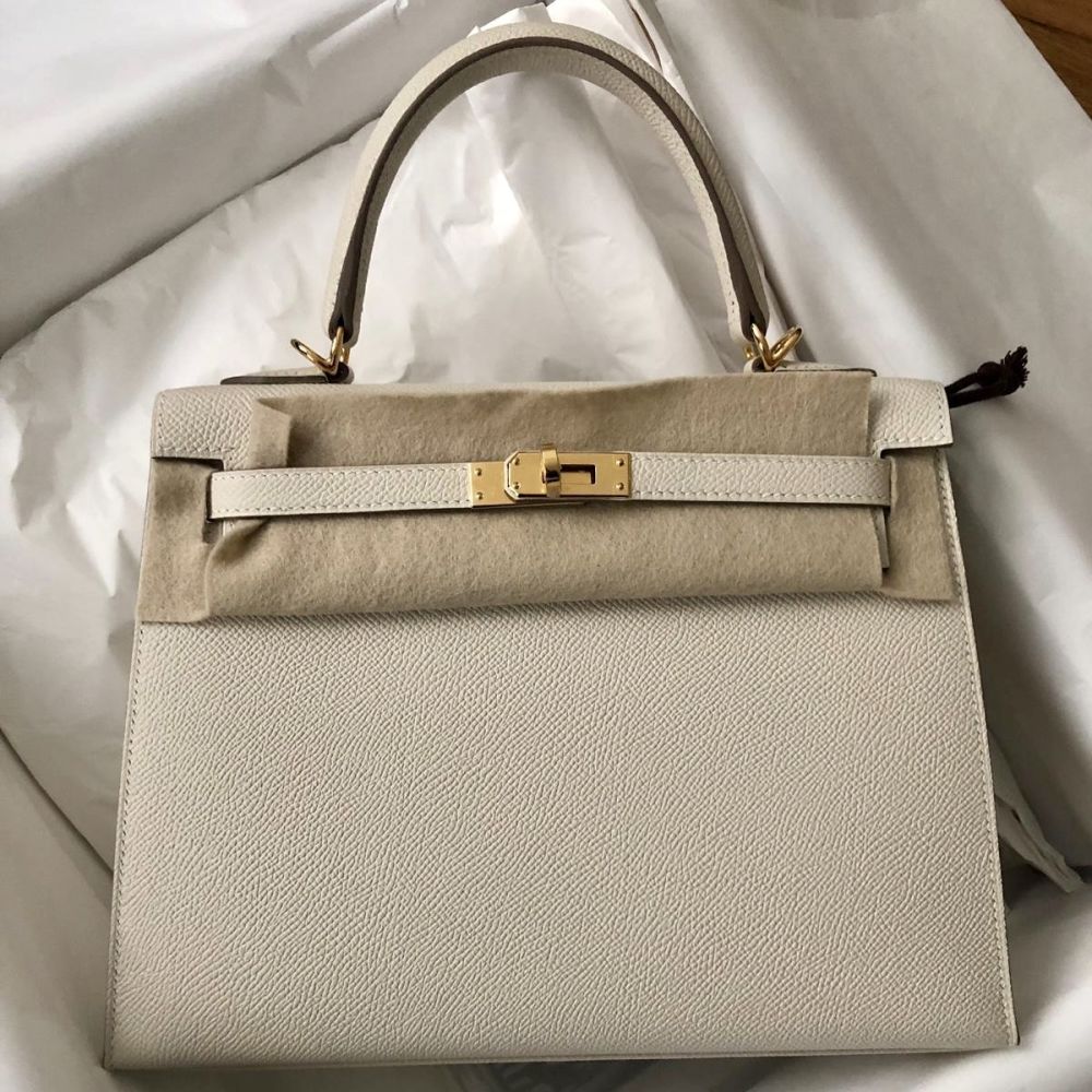 Hermès Kelly 25 Craie Sellier Epsom Gold Hardware GHW