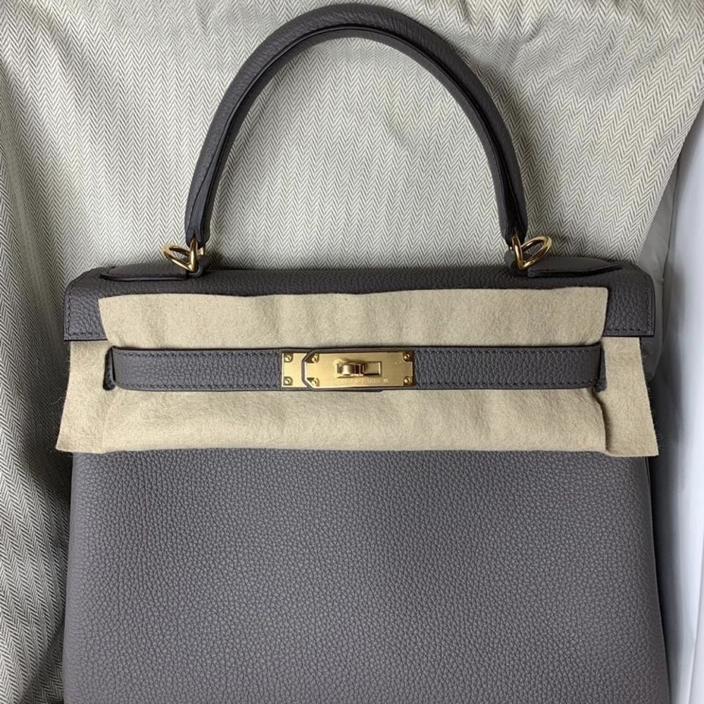 Hermès Kelly 28 Gris Etain Togo Gold Hardware GHW
