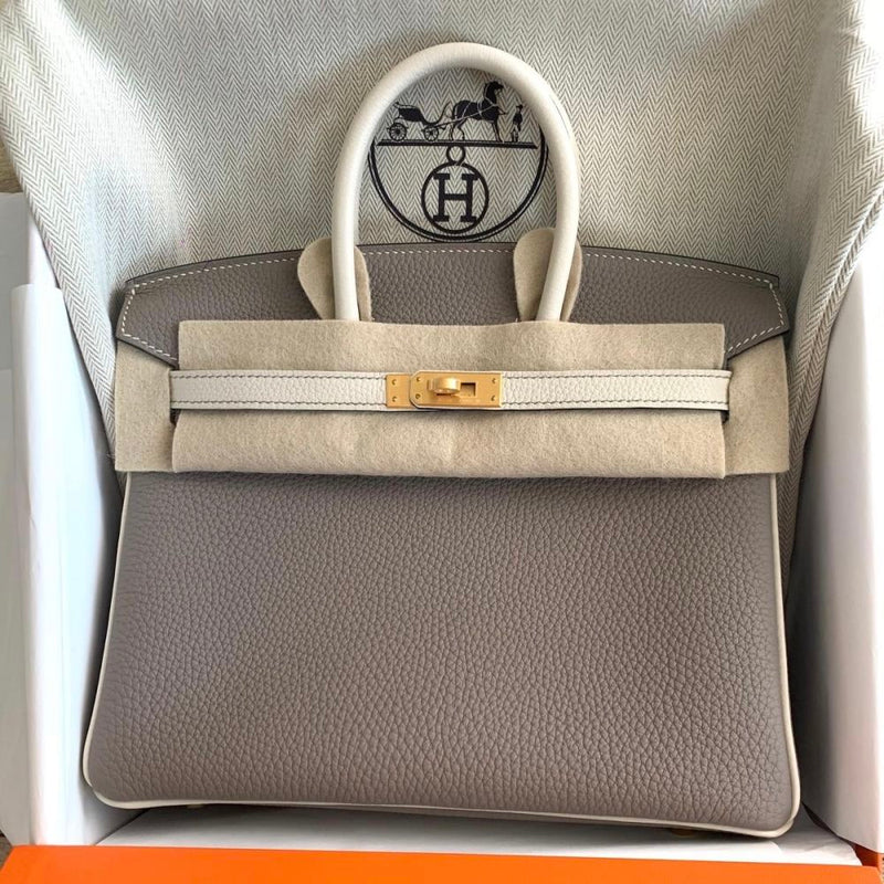 Hermès Birkin HSS 25 Gris Asphalte/Craie Togo Brushed Gold Hardware BGHW