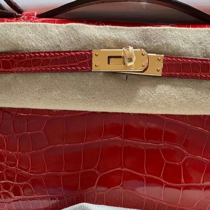 Hermès Kelly Pochette Braise Alligator Mississippi Lisse Gold Hardware GHW