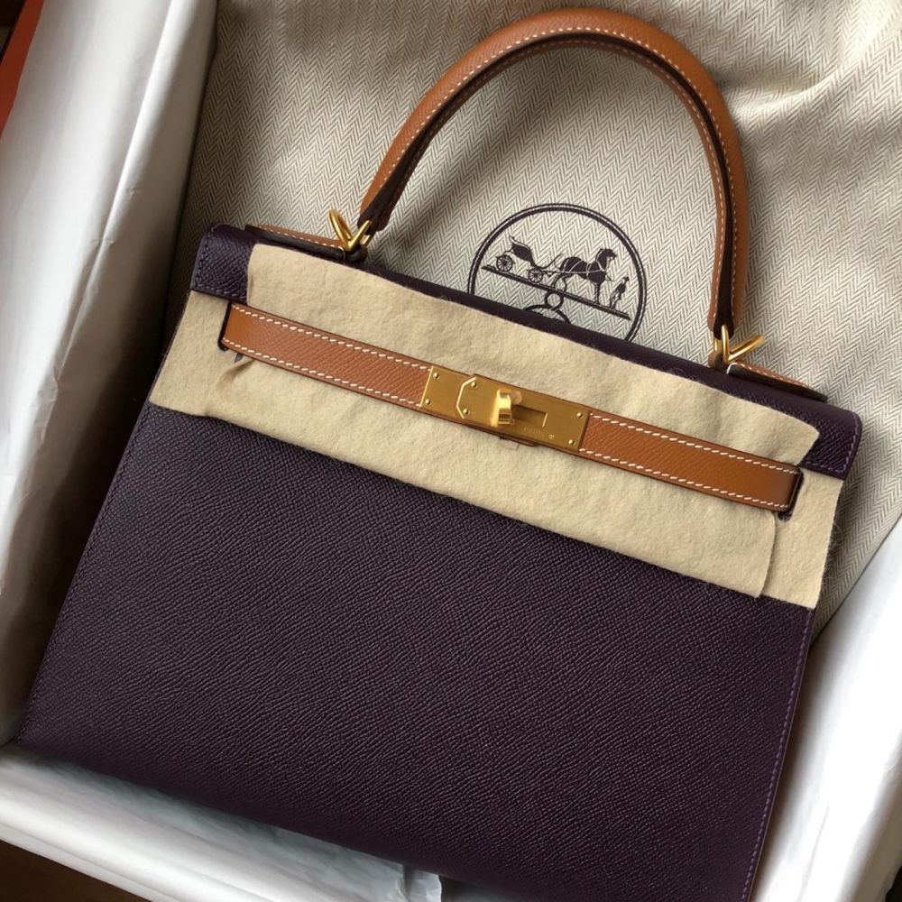 Hermès Kelly HSS 28 Raisin/Gold Sellier Epsom Gold Hardware GHW