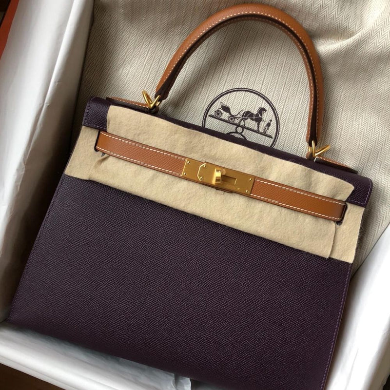Hermès Kelly HSS 28 Raisin/Gold Sellier Epsom Gold Hardware GHW