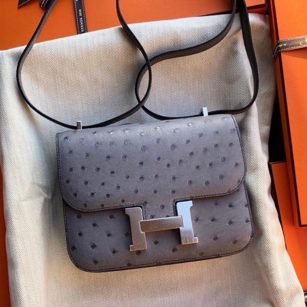 Hermès Constance 18 Gris Agate Ostrich Palladium Hardware PHW