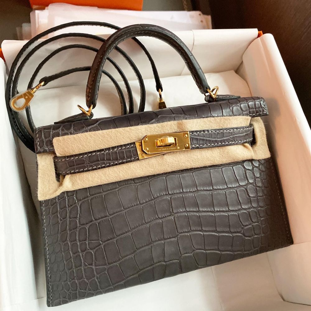 Hermès Kelly 20 Graphite Alligator Mississippi Matte Gold Hardware GHW