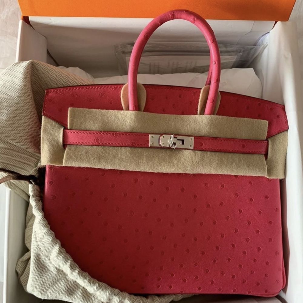 Hermès Birkin 25 Rose Tyrien Ostrich Palladium Hardware PHW