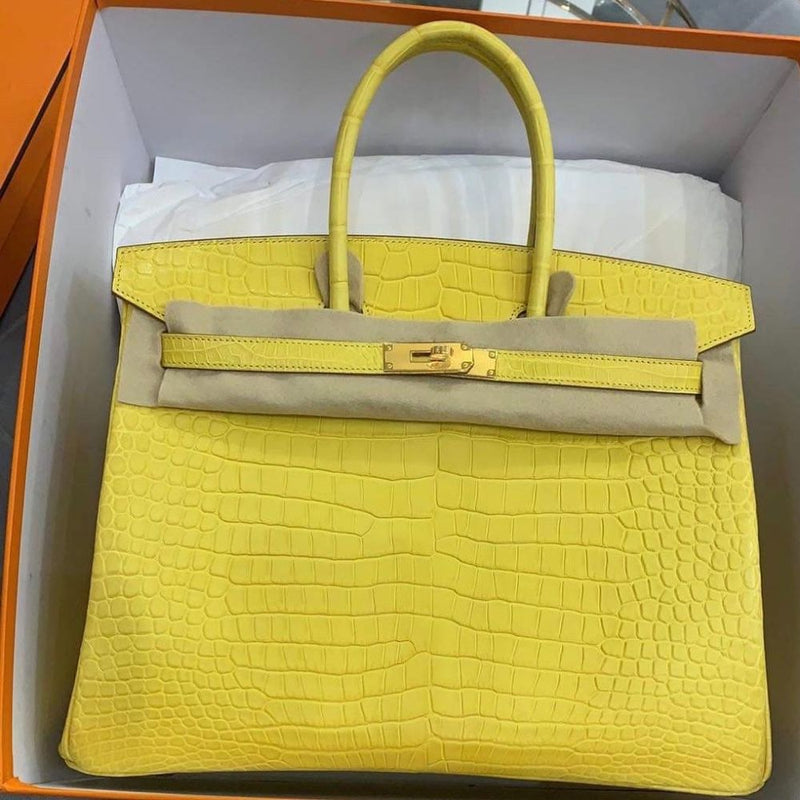 Hermès Birkin 35 Mimosa Crocodile Porosus Matte Gold Hardware GHW