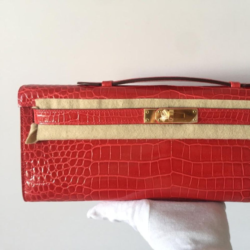 Hermès Kelly Cut Bougainvillier Crocodile Niloticus Lisse Gold Hardware GHW