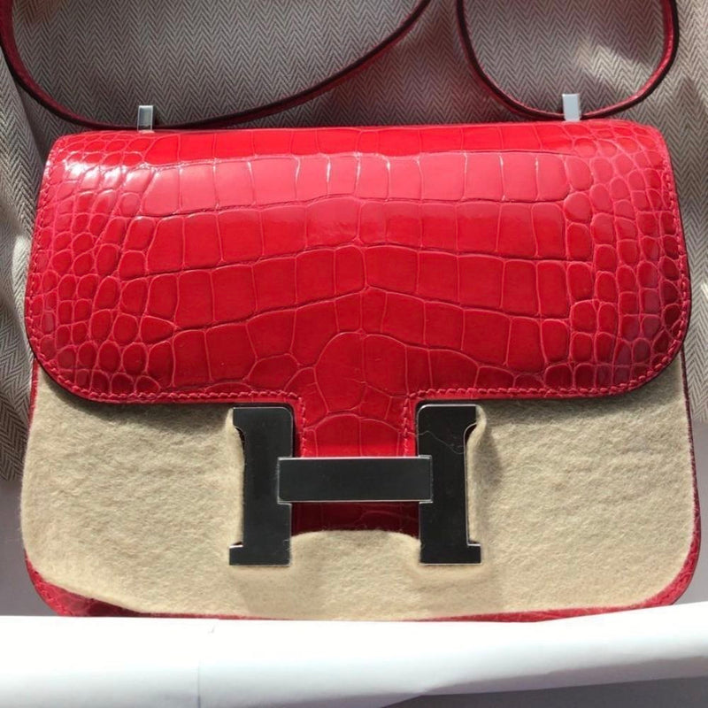 Hermès Constance 18 Rose Extreme Poche Dos Alligator Mississippi Lisse Palladium Hardware PHW