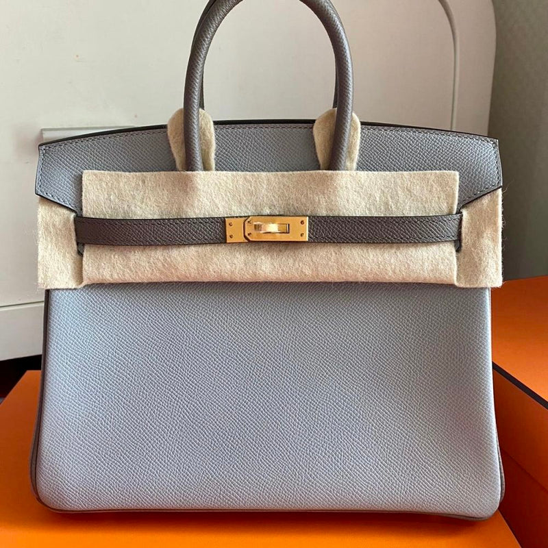 Hermès Birkin 25 Gris Mouette/Gris Etain Epsom Brushed Gold Hardware BGHW
