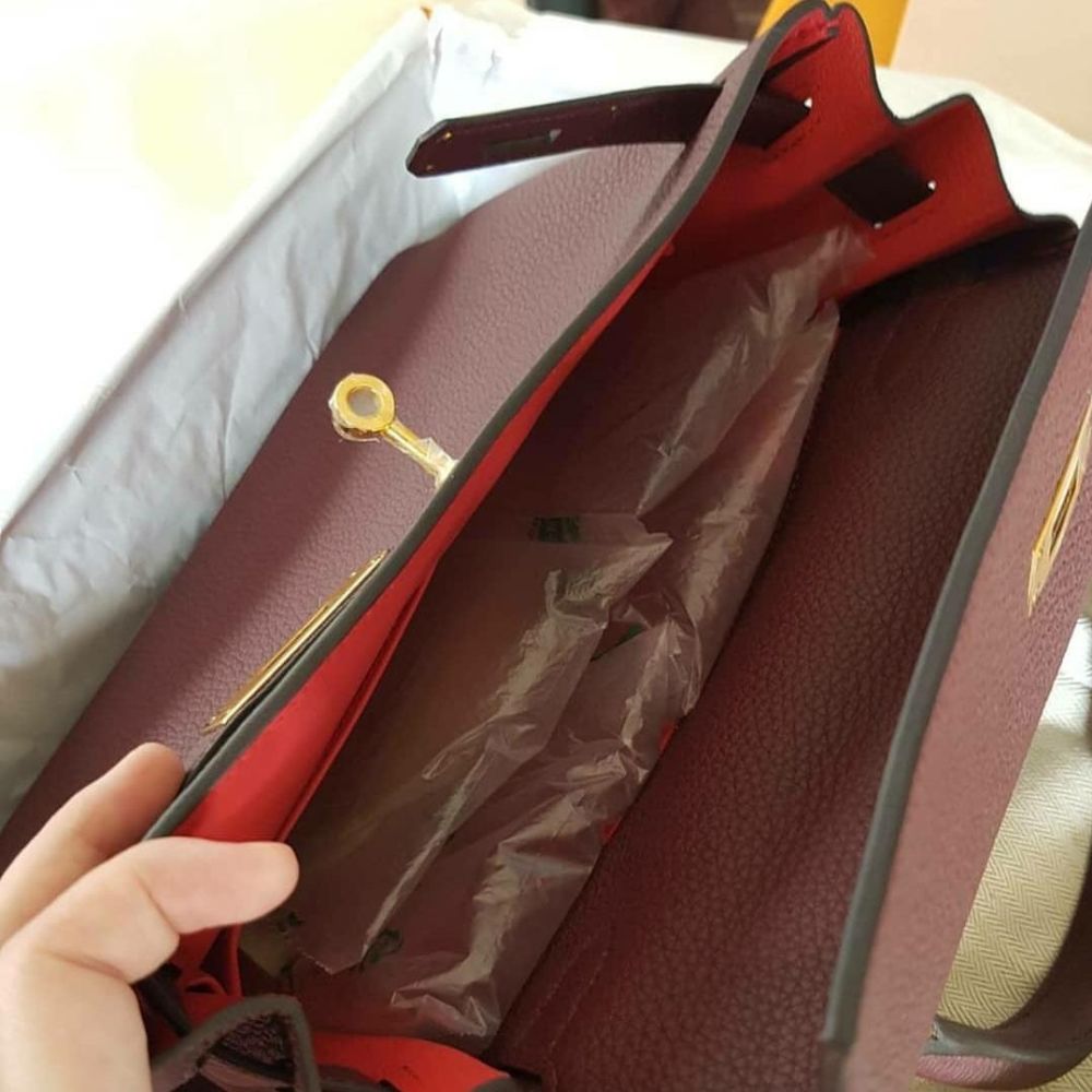 Hermès Kelly HSS 28 Bordeaux/Rose Extreme Togo Gold Hardware GHW
