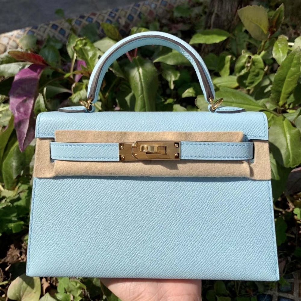 Hermès Kelly 20 Bleu Zephir Sellier Epsom Gold Hardware GHW