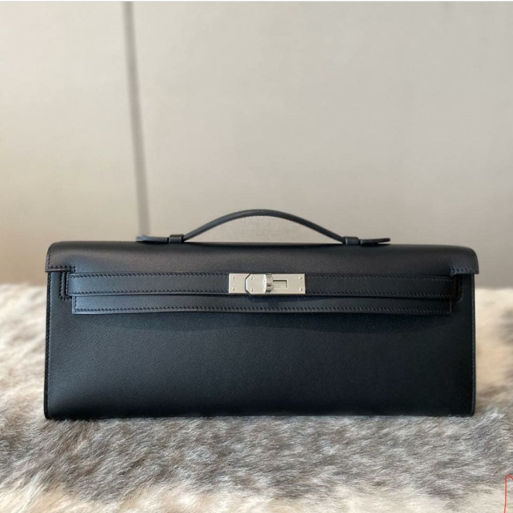 Hermès Kelly Cut Noir (Black) Swift Palladium Hardware PHW