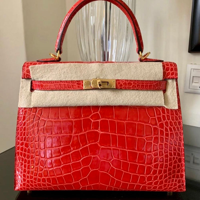 Hermès Kelly 25 Rouge de Coeur Sellier Alligator Mississippi Lisse Gold Hardware GHW