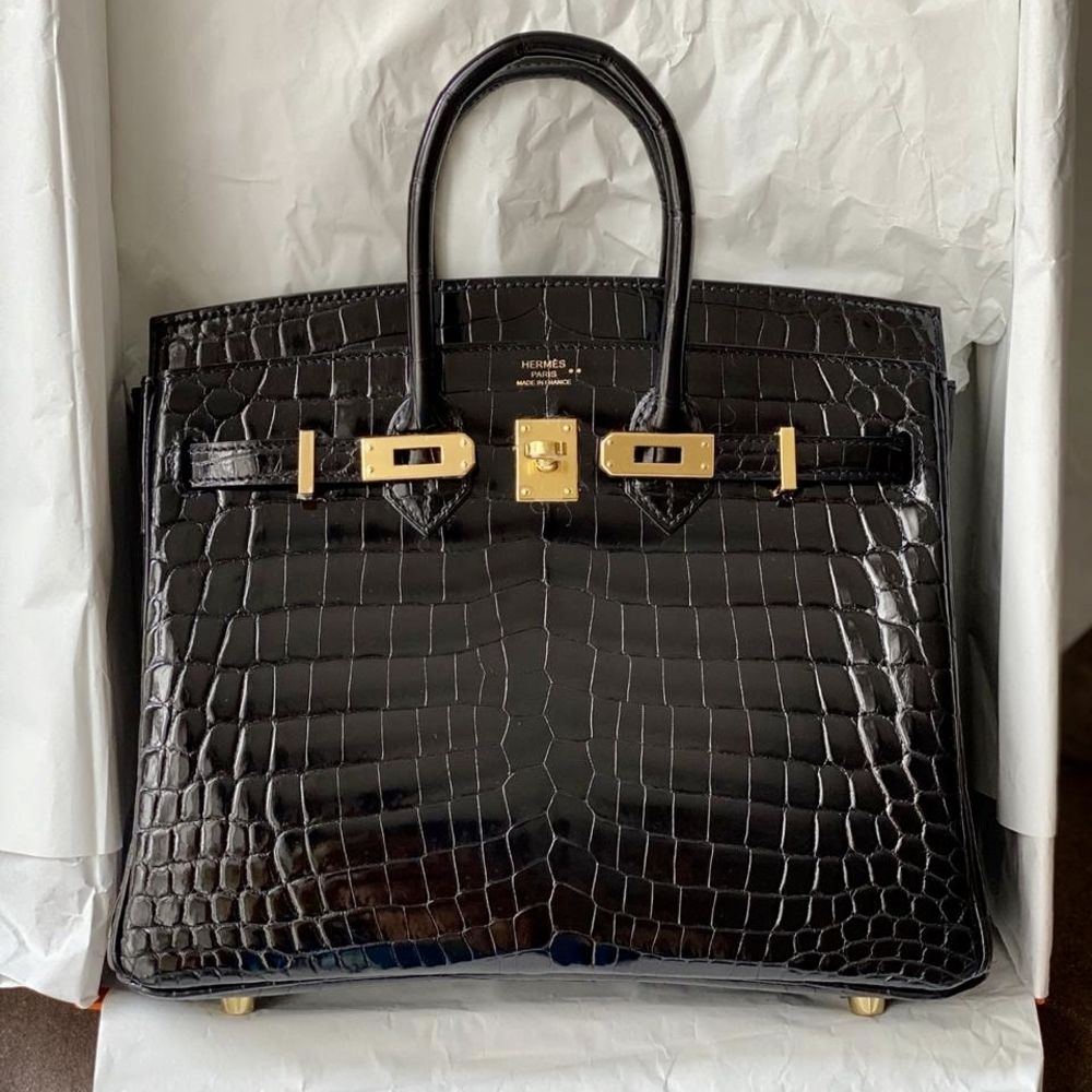 Hermès Birkin 25 Noir (Black) Crocodile Niloticus Lisse Gold Hardware GHW