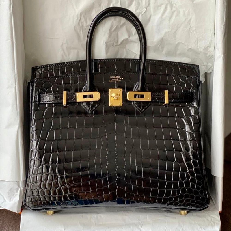 Hermès Birkin 25 Noir (Black) Crocodile Niloticus Lisse Gold Hardware GHW