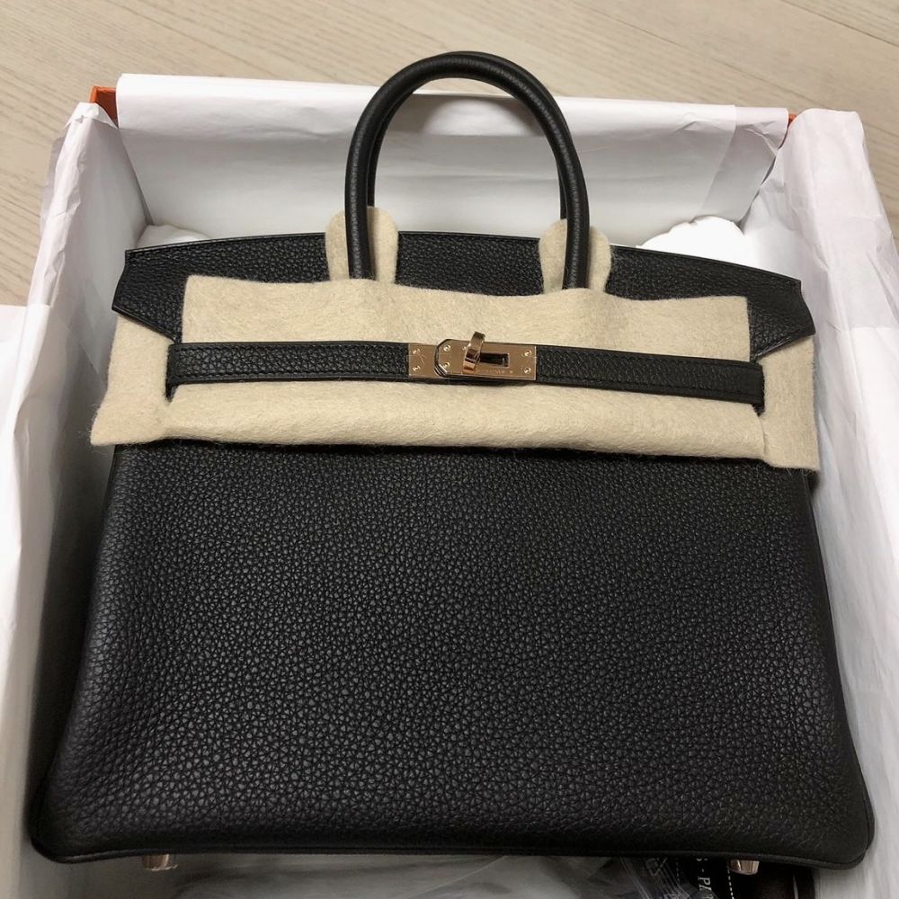 Hermès Birkin 25 Noir (Black) Togo Rose Gold Hardware RGHW