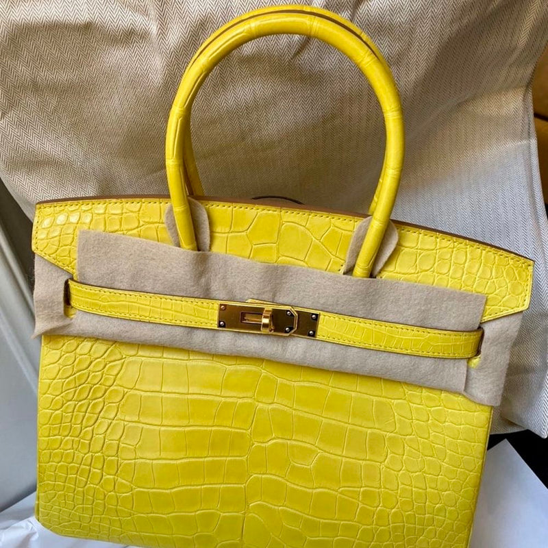 Hermès Birkin 30 Mimosa Alligator Mississippi Matte Gold Hardware GHW