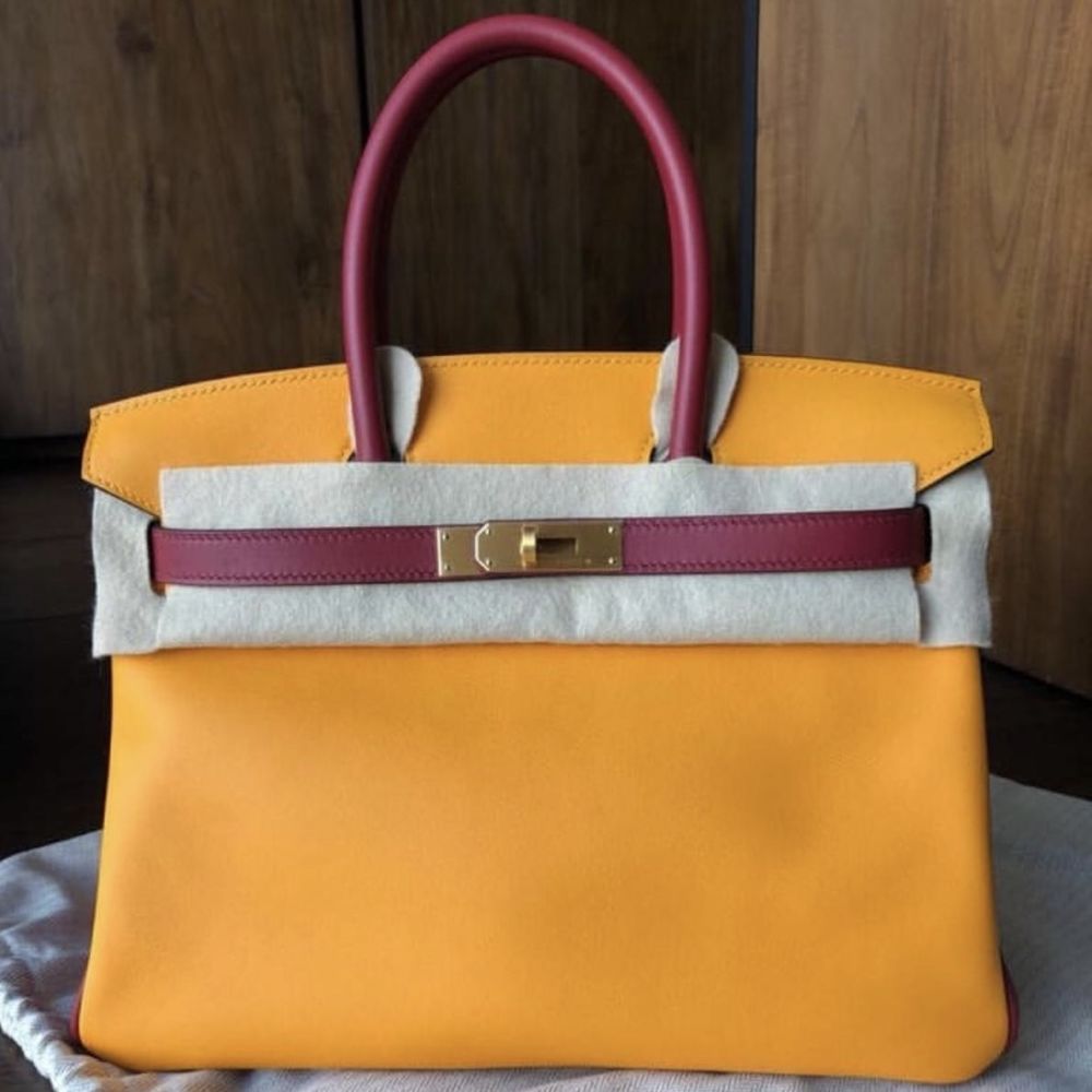 Hermès Birkin 30 Jaune d'Or/Rouge Grenat Swift Gold Hardware GHW