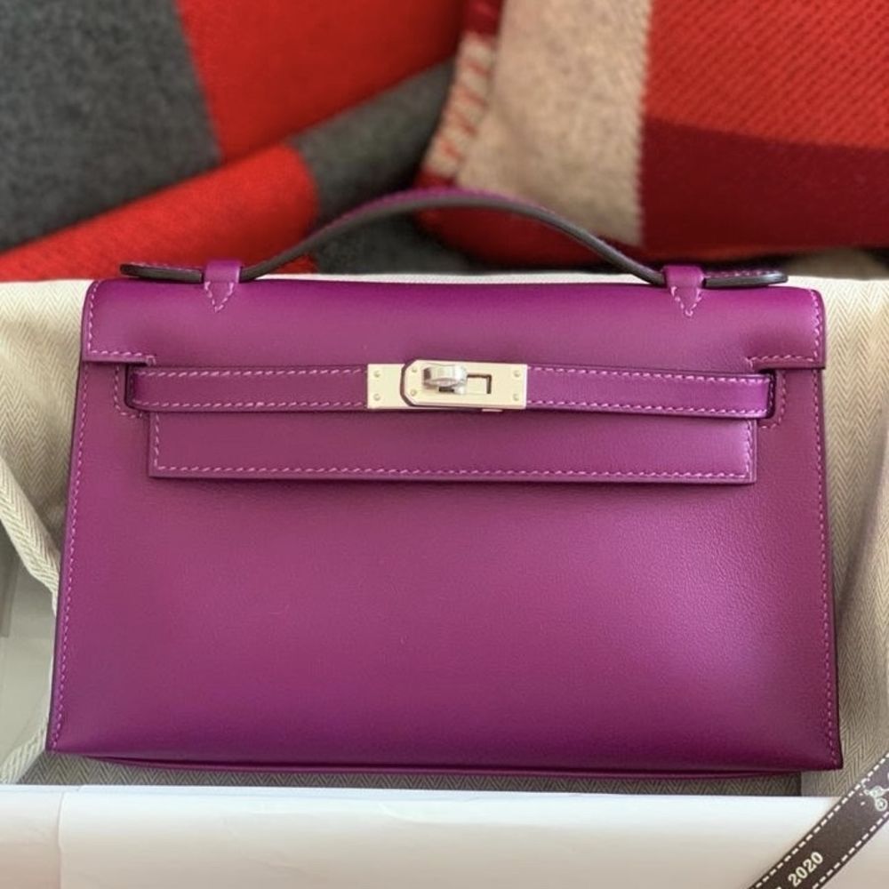 Hermès Kelly Pochette Anemone Swift Palladium Hardware PHW