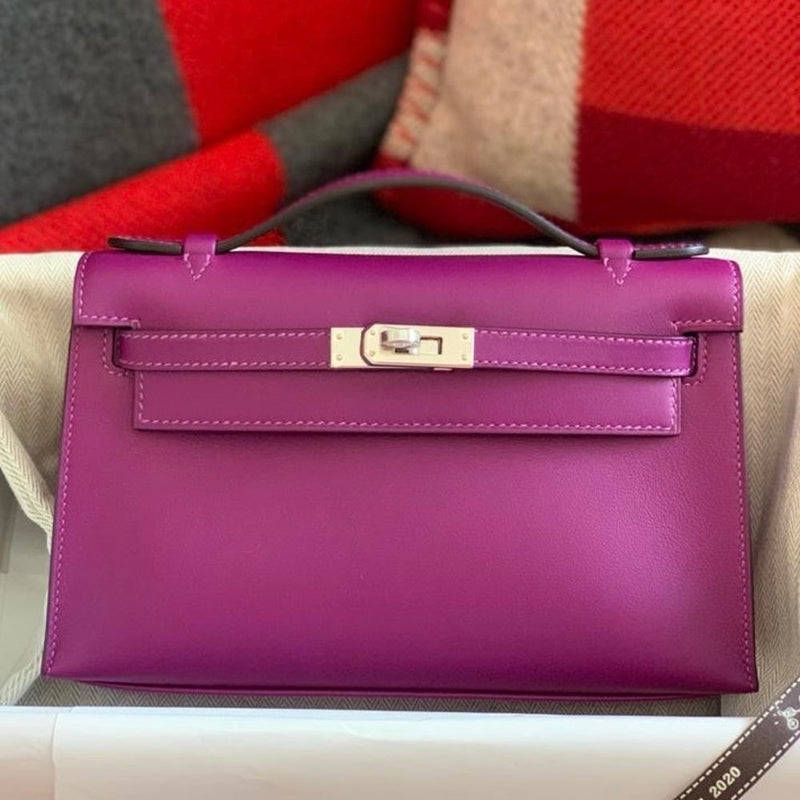 Hermès Kelly Pochette Anemone Swift Palladium Hardware PHW