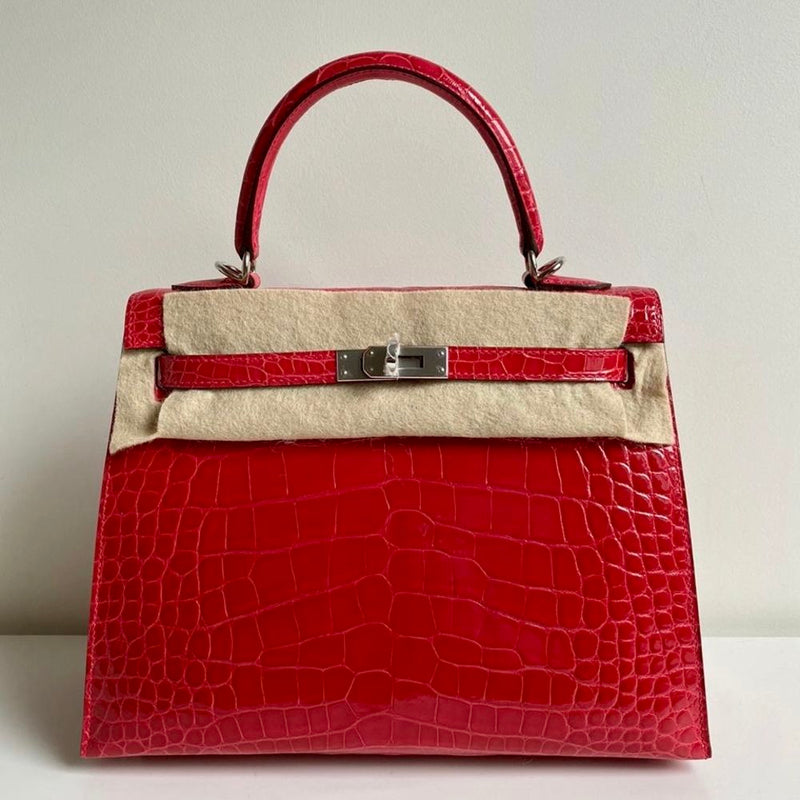 Hermès Kelly 25 Rose Extreme Sellier Alligator Mississippi Lisse Palladium Hardware PHW