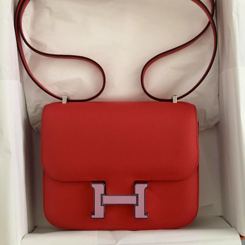 Hermès Constance 18 Rouge de Coeur/Mauve Epsom Enamel Hardware ENA