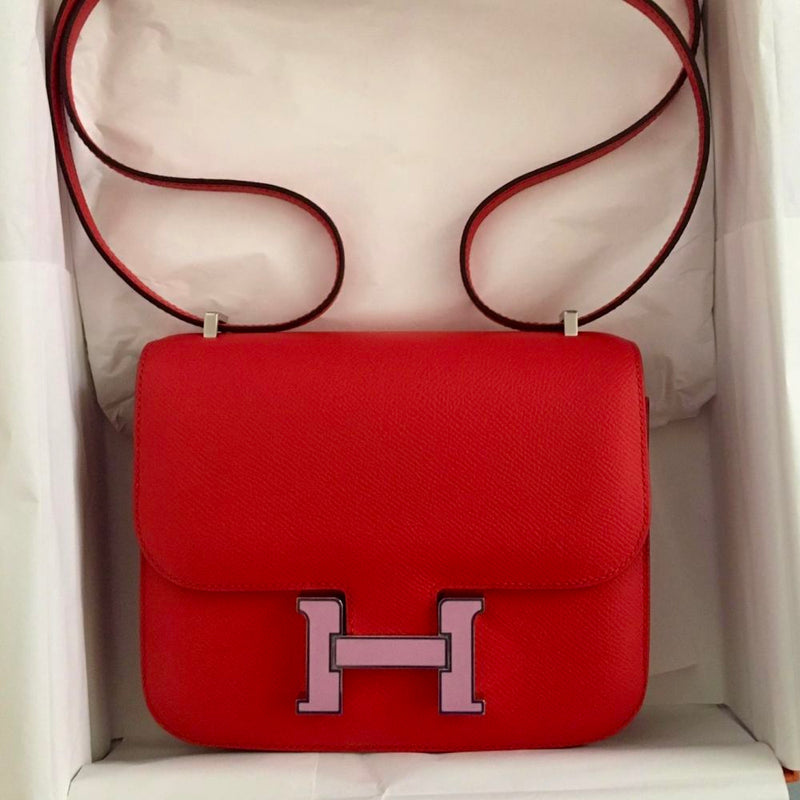 Hermès Constance 18 Rouge de Coeur/Mauve Epsom Enamel Hardware ENA