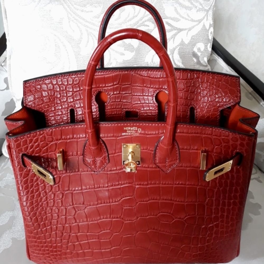 Hermès Birkin Limited Edition 25 Rouge H/Orange Poppy Verso Alligator Mississippi Matte Gold Hardware GHW