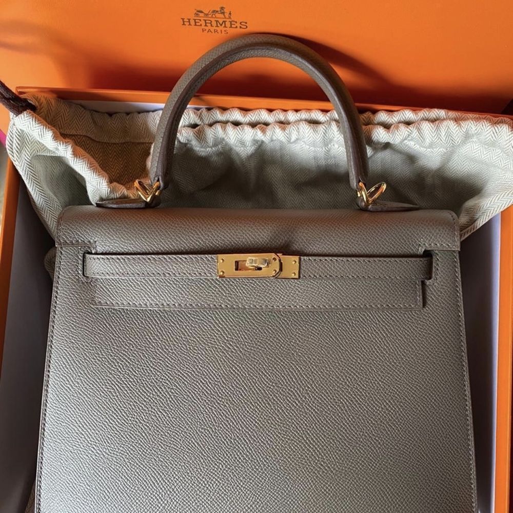 Hermès Kelly 25 Gris Etain Sellier Epsom Gold Hardware GHW