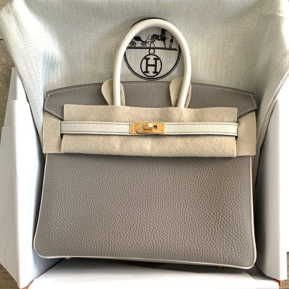Hermès Birkin 25 Gris Asphalte/Craie Togo Brushed Gold Hardware BGHW