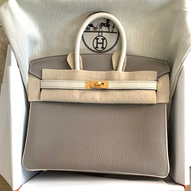 Hermès Birkin 25 Gris Asphalte/Craie Togo Brushed Gold Hardware BGHW